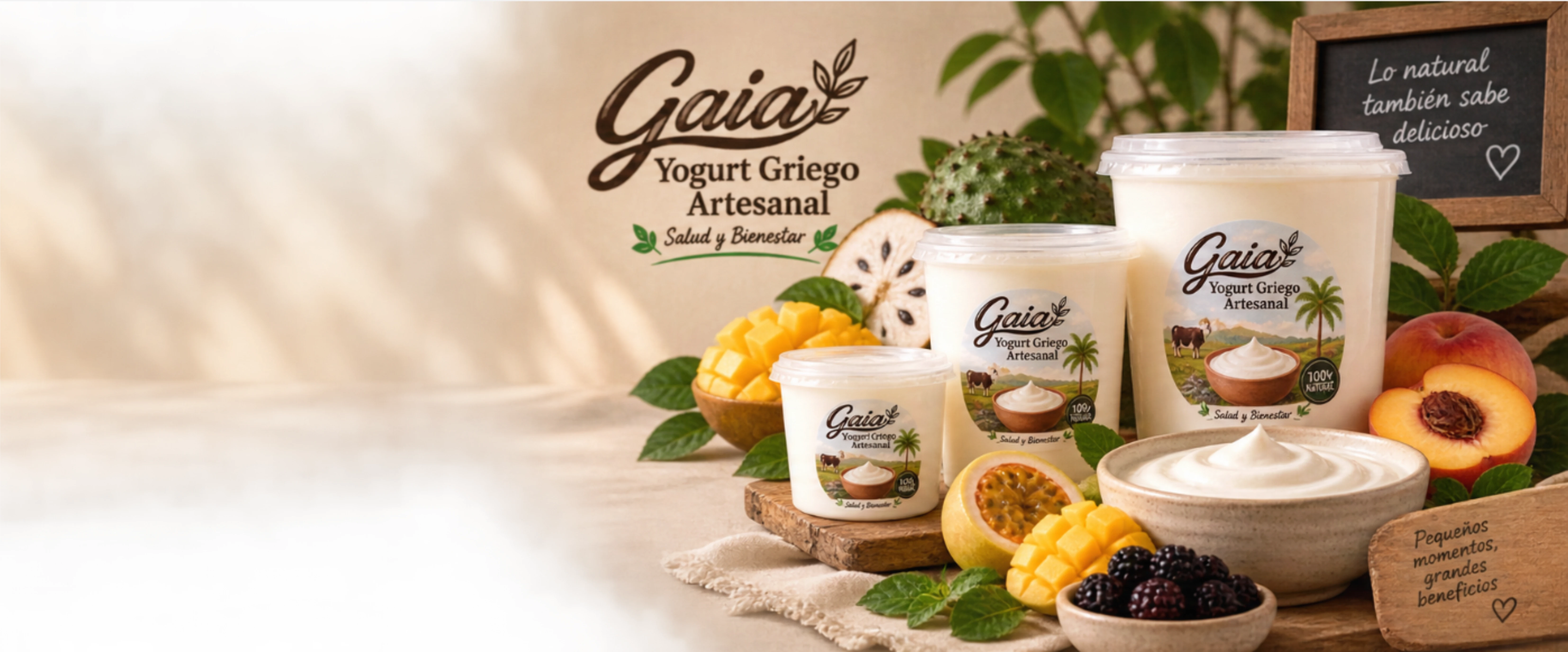 Presentaciones de Gaia Yogurt Griego Artesanal con frutas naturales