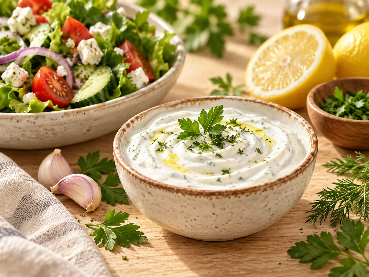 Aderezo cremoso de yogurt con limón y hierbas