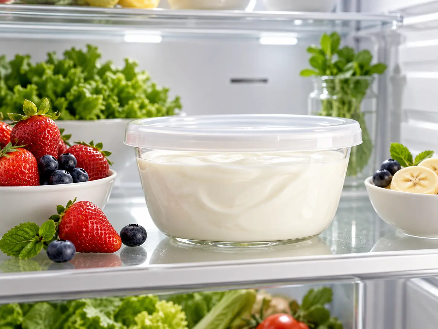 Yogurt griego almacenado correctamente en refrigeración